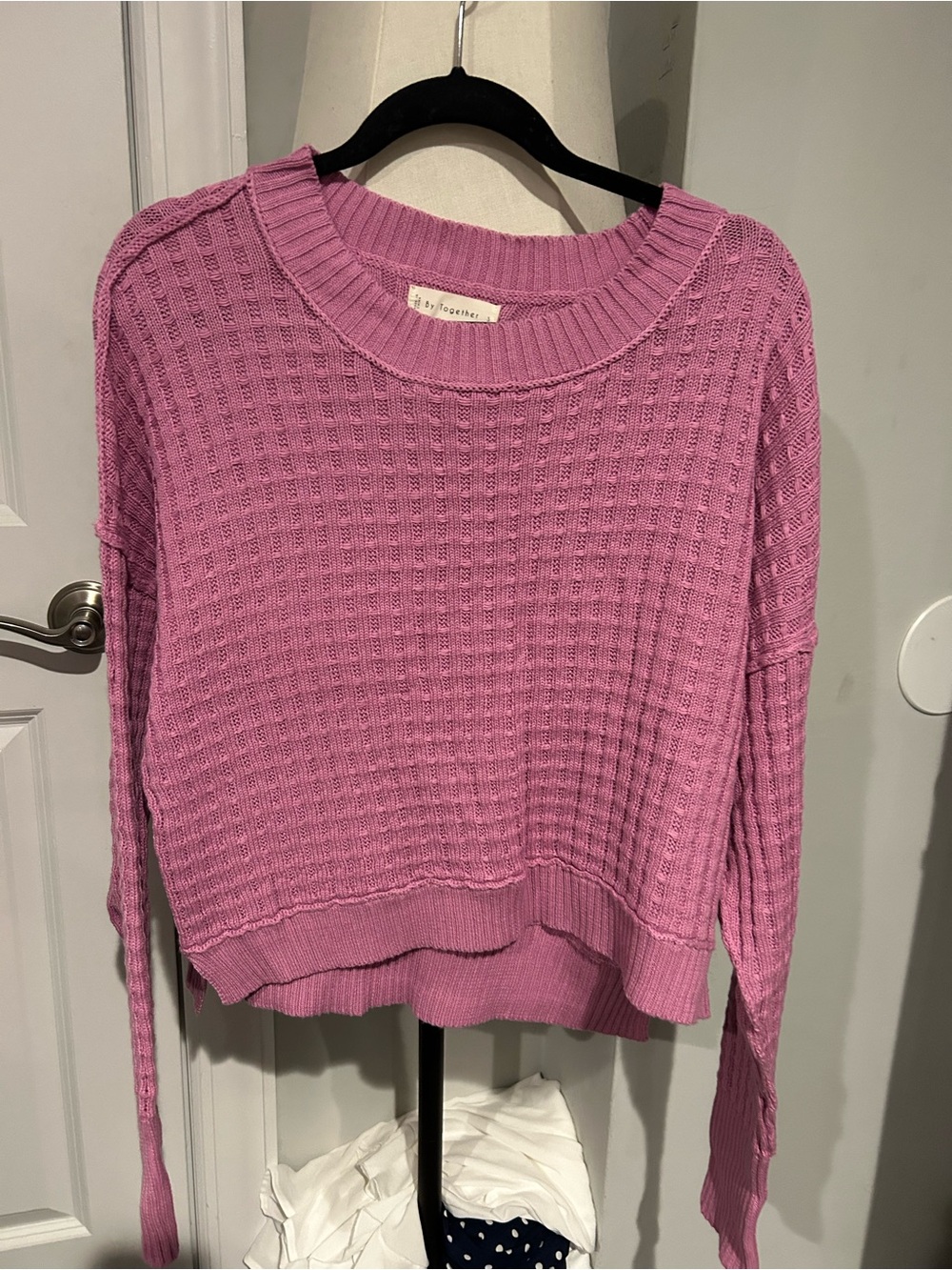 By Together Pink Waffle-Knit Crewneck Sweater